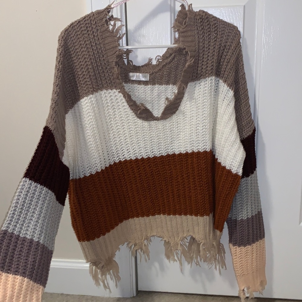 Vestique distressed striped sweater